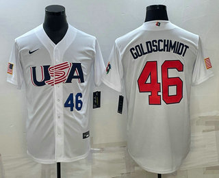 Mens USA Baseball #46 Paul Goldschmidt Number 2023 White World Baseball Classic Stitched Jersey